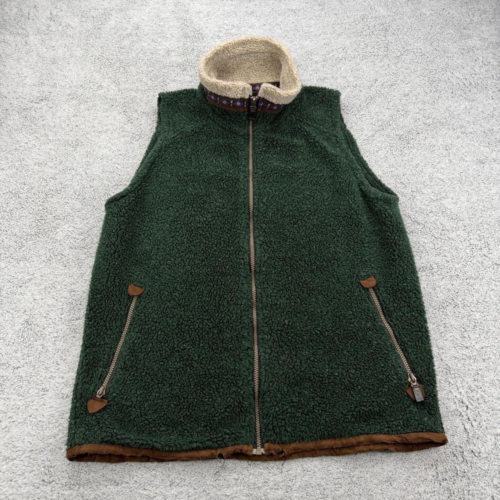 Vintage Alf Vest Womens Medium Forest Green Deep Pile Fleece Zip Pocket Aztec